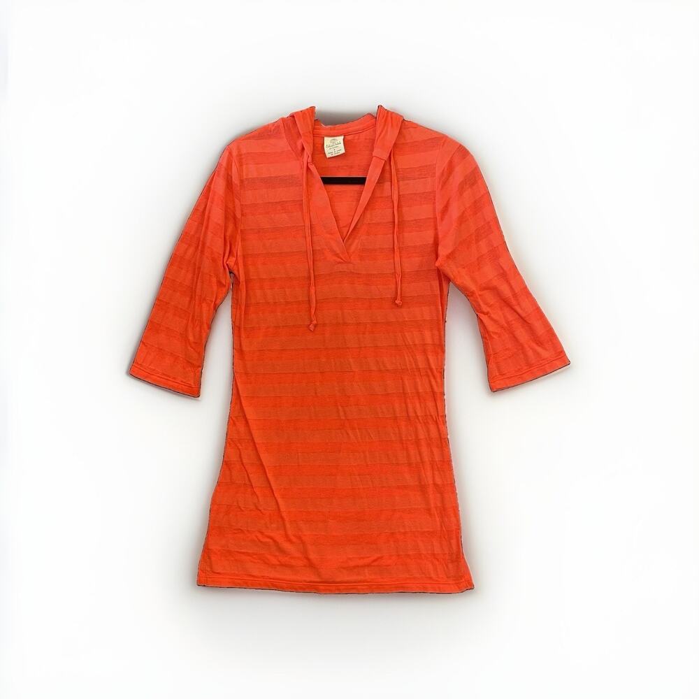 Marika Balance Collection Orange Striped Hoodie V-Neck beach coverup, Small